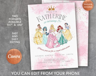 Princess Birthday invitation, Girl editable invite template, printable castle invitation, once upon a time royal party, instant download