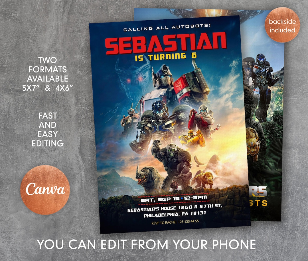 Printable Invite, Transformers Rise of the Beasts Birthday Invitation ...