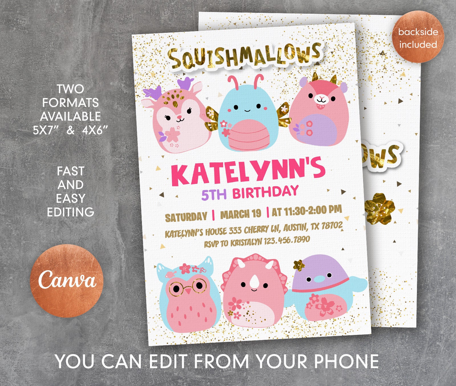 Squishmallow Editable Invitation, Printable Squish Birthday Invitation ...