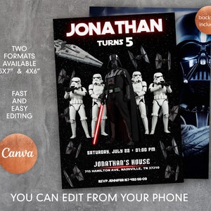 Printable birthday invite, Editable invitation, instant Download, wars invitation, Star invite, wars invitation, darth vader birthday party