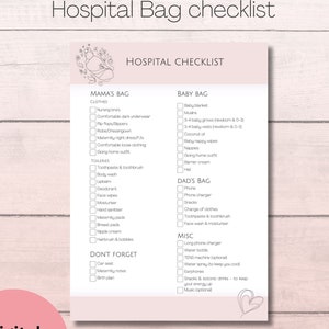 Hospital Bag Checklist: Printable Maternity Planner (Digital Download)