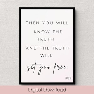 Bible quote print, wall art, John 8:32,  printable wall art, printable bible quote, Bible verse, Christian wall art, scripture print
