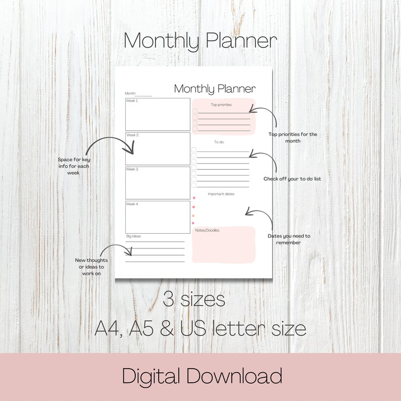 Daily Weekly and Monthly Printable Planner, Printable Planner, Daily ...