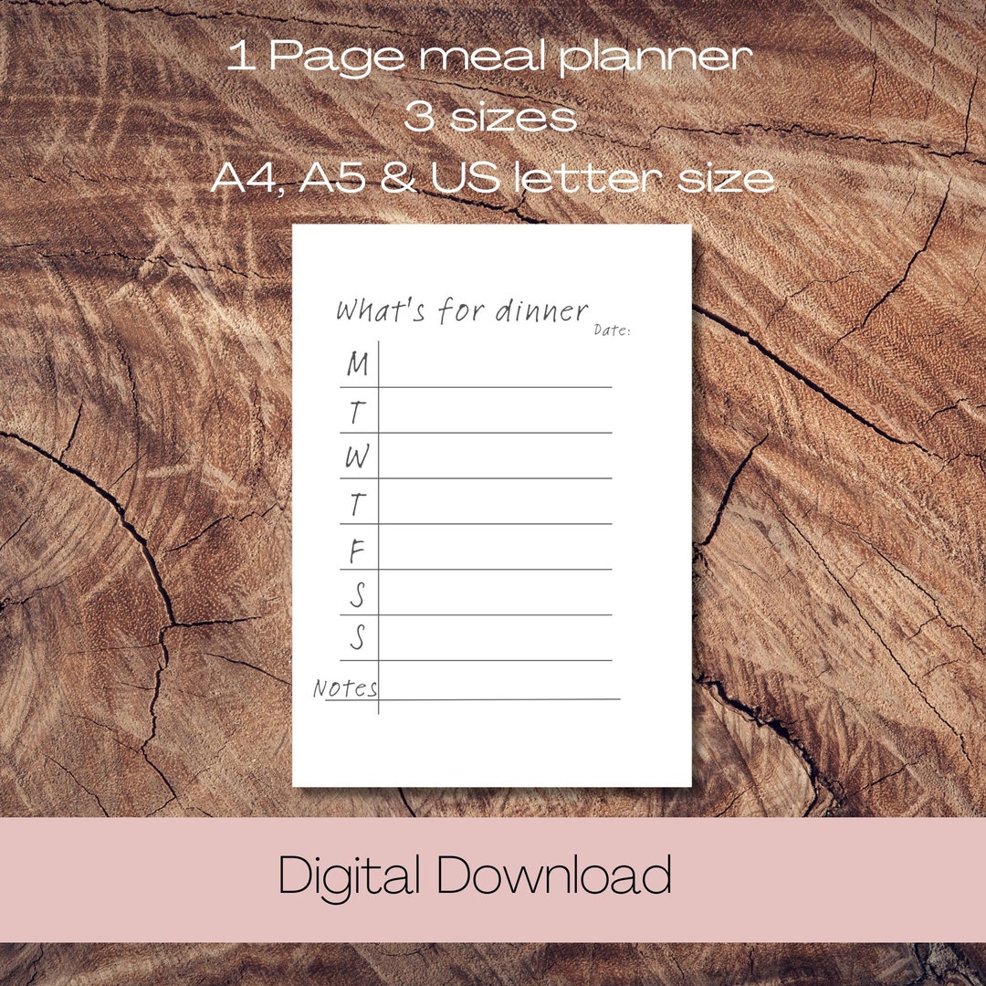Weekly Meal Planner Printable: A4, A5, US Letter (digital Download) - Etsy