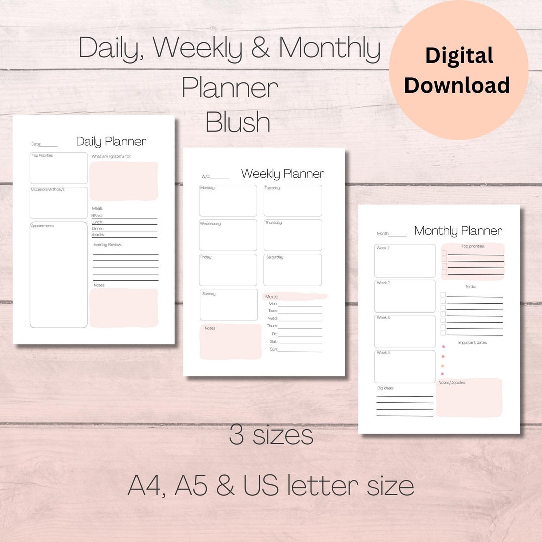 Daily Weekly and Monthly Printable Planner Printable Planner - Etsy