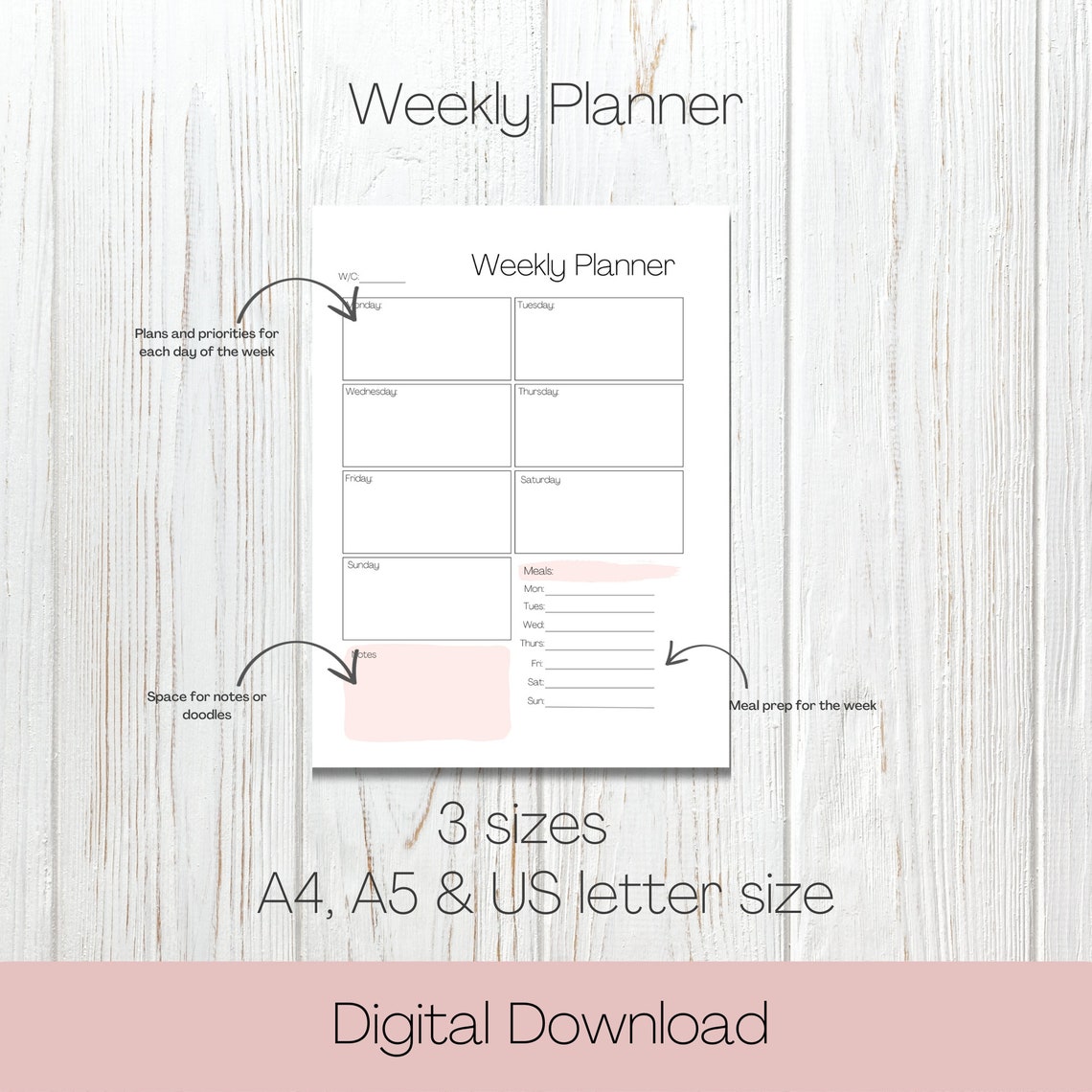 Daily Weekly and Monthly Printable Planner, Printable Planner, Daily ...