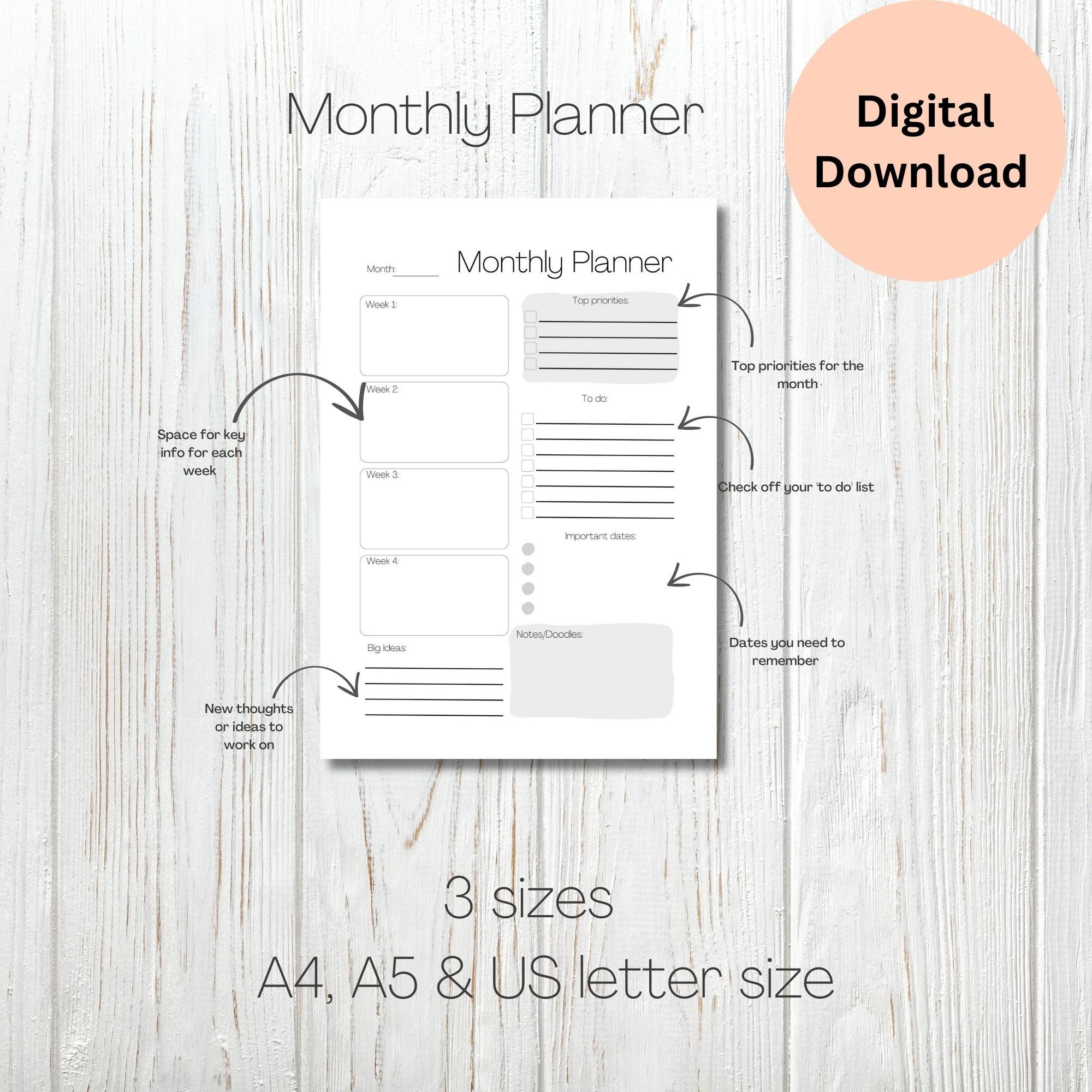 Daily Planner Printable, Weekly Planner, Monthly Planner, Printable ...