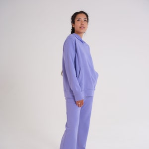 Breastfeeding Lilac 2 Piece Hoodie & Trousers Set Organic Cotton, Matching Nursing Sweatshirt With Hidden Zippers And Wide Legs Pant image 2