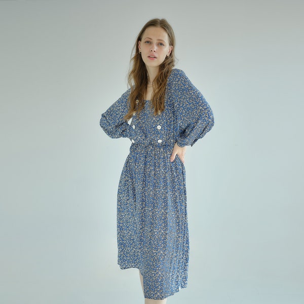 Tenue d'allaitement bleu midi, allaitement amical, vêtements de maternité, robe post-partum, viscose naturelle, accès facile, boutons, robe d'allaitement