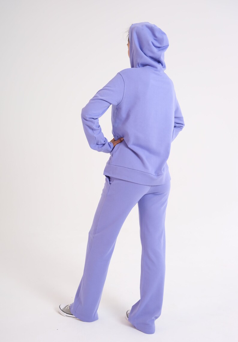 Breastfeeding Lilac 2 Piece Hoodie & Trousers Set Organic Cotton, Matching Nursing Sweatshirt With Hidden Zippers And Wide Legs Pant image 4