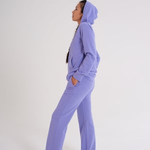 Breastfeeding Lilac 2 Piece Hoodie & Trousers Set Organic Cotton, Matching Nursing Sweatshirt With Hidden Zippers And Wide Legs Pant image 3