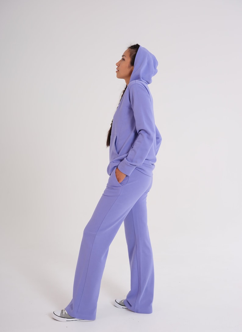 Breastfeeding Lilac 2 Piece Hoodie & Trousers Set Organic Cotton, Matching Nursing Sweatshirt With Hidden Zippers And Wide Legs Pant image 3