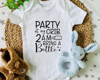 Party At My Crib Bodysuit | Funny Baby Vest | Cute Bodysuit Baby Grow | Baby Shower Gift | Baby Boy Girl Gift Bodysuit | New Baby Gift