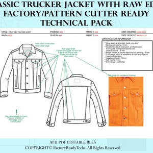 Klassische Trucker-Jacke mit Rohkante Factory / Pattern Cutter Ready Technisches Paket