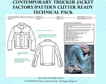Contemporary Trucker Jacket With Side Zip  / Pattern Cutter Ready Technical pack