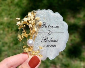 Imanes de nevera personalizados, favores de boda, regalo de compromiso, favor de imán de flores para invitados, baby shower, favor de imán epoxi de boda personalizado