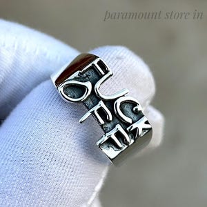 Anillo vintage "FUCK OFF", plata de ley 925 maciza, anillo con groserías, sello "Fuck Off" para hombre, joyería de moda única, regalo para hombre y mujer.
