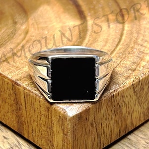 Zwarte onyxring, herenring, 925 sterlingzilveren ring, handgemaakt, vierkante stenen zegelring, zwarte stenen ring, stijlvol ontwerp, cadeau voor hem