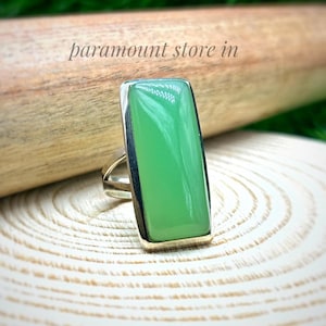 Green Chrysoprase Bar Ring: Handmade Sterling Silver Gemstone