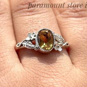 Citrine Flower Leaf Ring: Dainty Sterling Silver Nature Jewelry