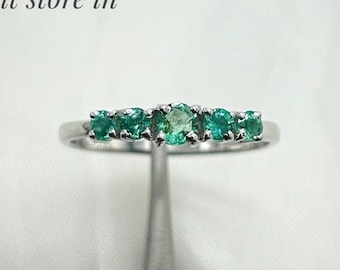 Emerald Sterling Silver Ring: Dainty Boho Stacking Jewelry