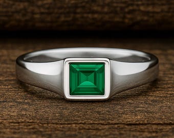 エメラルドカットエメラルドリング、2カラット6×8mmエメラルドカット