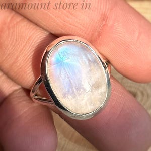 Oval Rainbow Moonstone Ring: 925 Sterling Silver Boho Statement