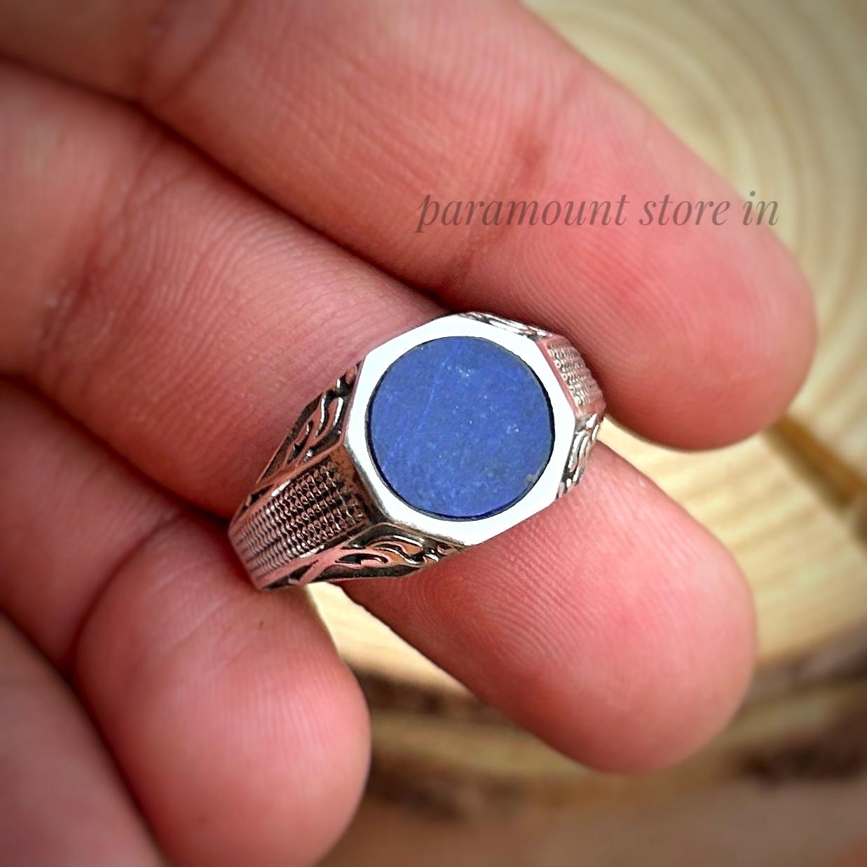 Lapis Lazuli Men's Signet Ring: 925 Sterling Silver, Round Stone