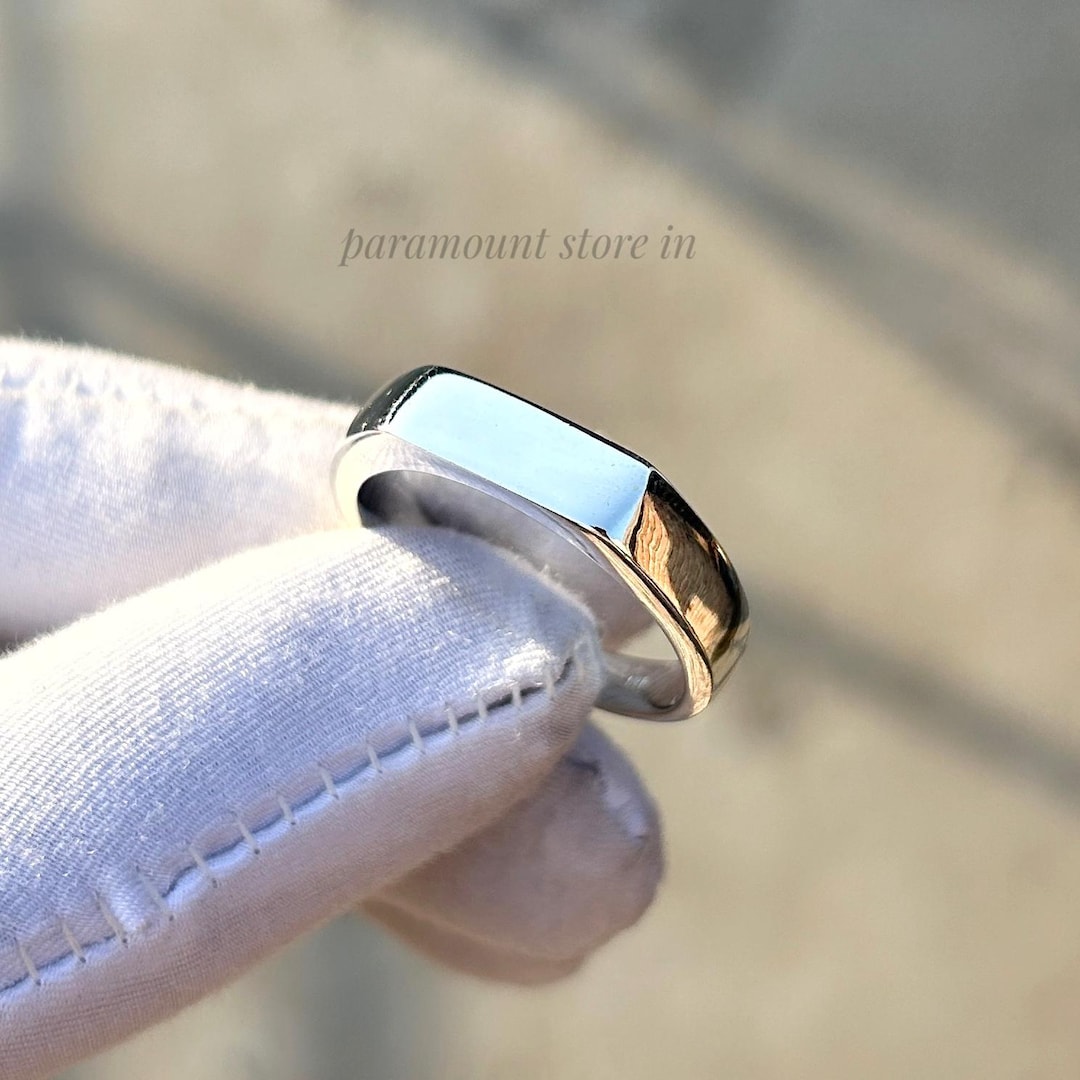 Men Rings Bar Men's Ring, Bar Signet Ring, Solid 925 Sterling Silver, Rectangle Ring ...