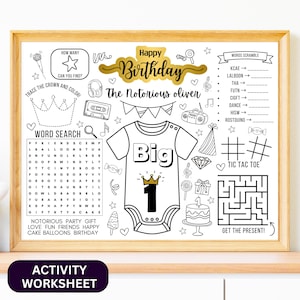 Personalized Birthday Party Activity Sheet, Notorious One Birthday party Coloring sheet, Notorious Party Favor | 90s Party Coloring Sheet