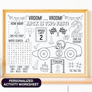Race Car Two Fast Birthday Party | Fast One Race Car Theme Birthday Racing Car Birthday | Party Favor | Personalized Coloring Activity Sheet