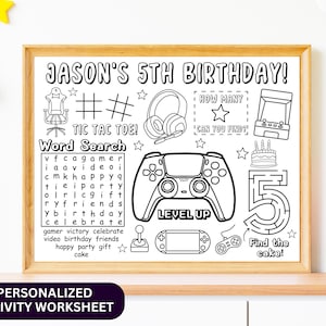 Gaming Birthday Party Activity Sheet - Personalized Video Game Coloring Placemat - Custom Gamer Party Favor - Printable Gaming Games