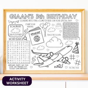 Airplane Birthday Activity Sheet | Airplane Coloring Page Printable | Kids Airplane Party Favor | Aviation Birthday Activity