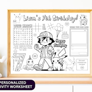 Character Party Activity Sheet | Party Favor | Coloring Sheet | Personalizable with number and fonts, Birthday Coloring Placemat
