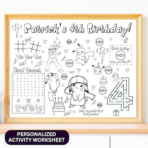 Party Activity Sheet | Party Favor | Coloring Sheet | Personalizable with number and fonts, Party Activity Sheet, Birthday Coloring Placemat
