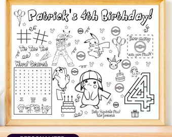 Party Activity Sheet | Party Favor | Coloring Sheet | Personalizable with number and fonts, Party Activity Sheet, Birthday Coloring Placemat