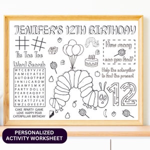 Classic Caterpillar Birthday Party Activity Sheet | Hungry Caterpillar Party Favor | Kids Activity Sheet | Personalized Party Placemat