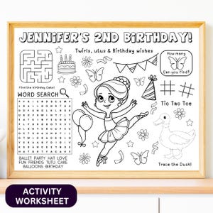 Ballerina Birthday Party Activity Sheet | Ballet Party Favor Coloring Page | Dance Party Placemat Game | Kids Birthday Printable
