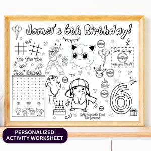 Party Activity Sheet | Party Favor, jigglypuff Coloring Sheet | Personalizable with number, Party Activity Sheet, Birthday Coloring Placemat