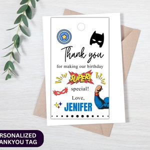 Personalized Superhero Thank You Tag | Superhero Gift Tag | Superheroes party favor | Digital Download, Happy Birthday Gift tag
