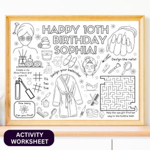 Set de table à colorier pour une soirée au spa pour les préadolescents | Feuille d&#39;activités d&#39;anniversaire pour chouchouter | Coloriage de manucure | Jeu de table à imprimer