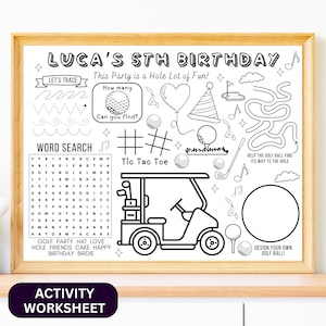 Personalized Golf Birthday Activity Sheet: Kids Party Game (PDF Downloadable File)