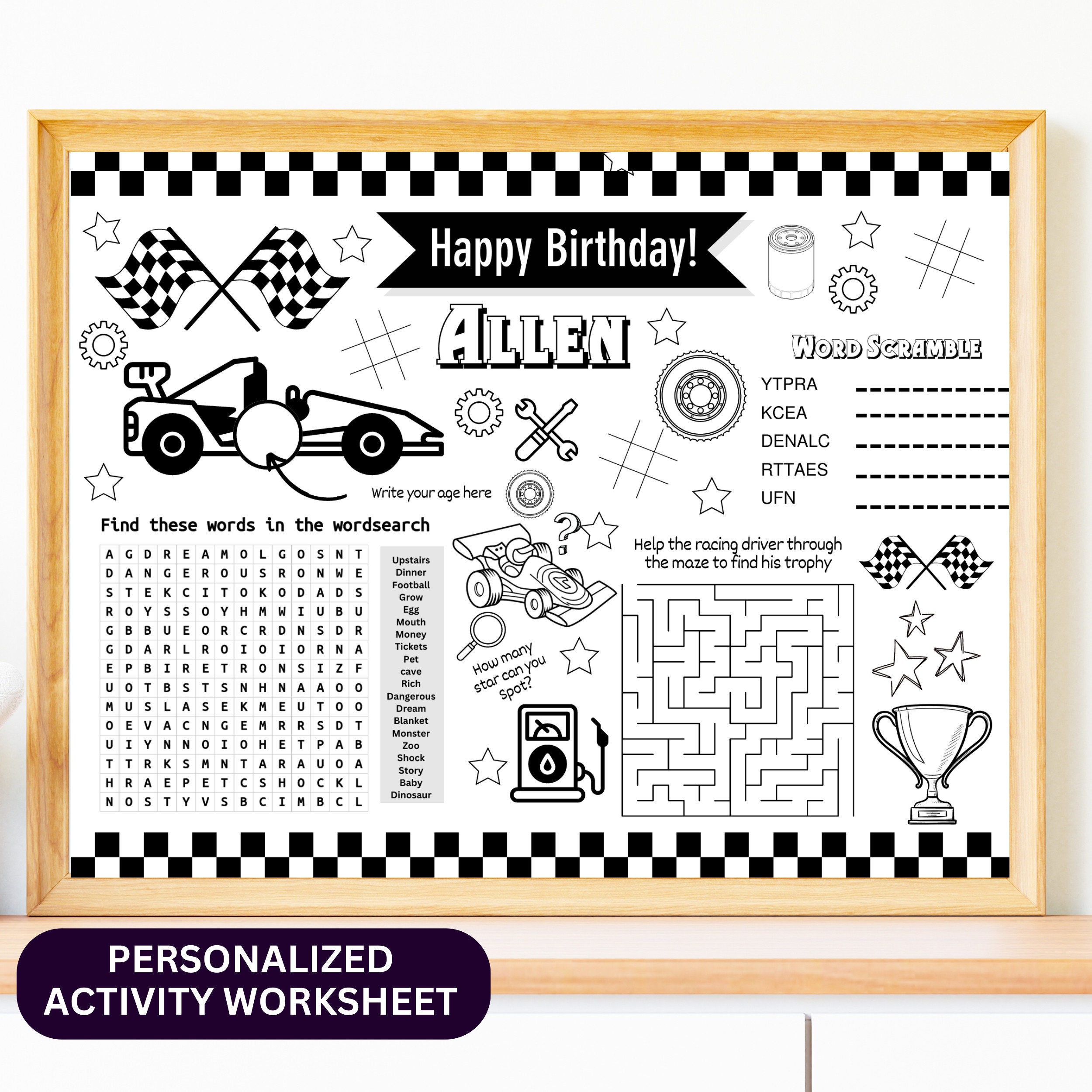 Editable Racing Car Party Placemat Printable Formula 1 Party Coloring ...