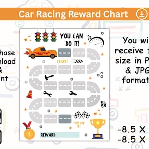 Racing Car Reward Chart Printable for Kids, Editable Behavior Chart, Boys Car Incentive Tracker | Toddler Motivation Chart, Instant Download