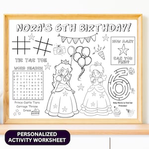 Princesses Party Activity Sheet | Party Placemat | Mario Birthday Party | Kids Activity | Peach Daisy Rosalina Coloring Sheet