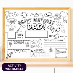 Alles Gute zum Geburtstag Papa Malseite | Druckbares Geschenk zum Vatertag | Spaß Vater Geburtstag Aktivität | DIY Malvorlage für Kinder | Einzigartiges Papa Geschenk