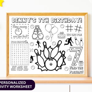Personalisiertes Geburtstagsparty-Tätigkeitsblatt, Bowling-Geburtstagsfeier | Sport-Geburtstagsfeier, Kindergeburtstag, Mitbringsel, Malvorlage