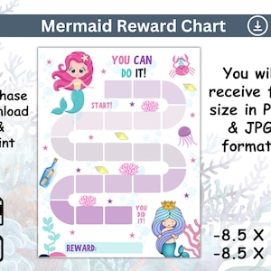 Mermaid Reward Chart, Printable Chore & Potty Training (Digital Download)