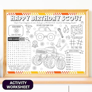 Monster Truck Birthday Activity Sheet: Coloring Page (Digital Download)