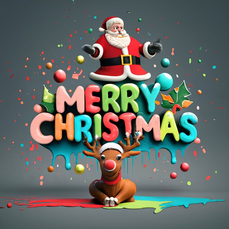 Merry Christmas, Santa Claus and Reindeer, Digital Art, 50 High-quality ...